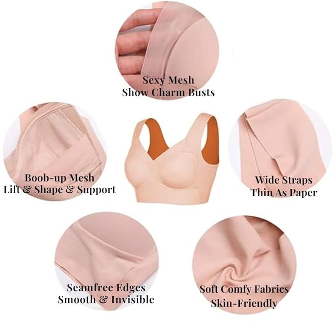 Nirva Women Nylon Spandex Seamless Mesh Lace Bras for Women Wirefree Comfortable Padded Lift Push Up Thin Soft Sexy Back Smoothing Bra Pullover Bras.  Size XL